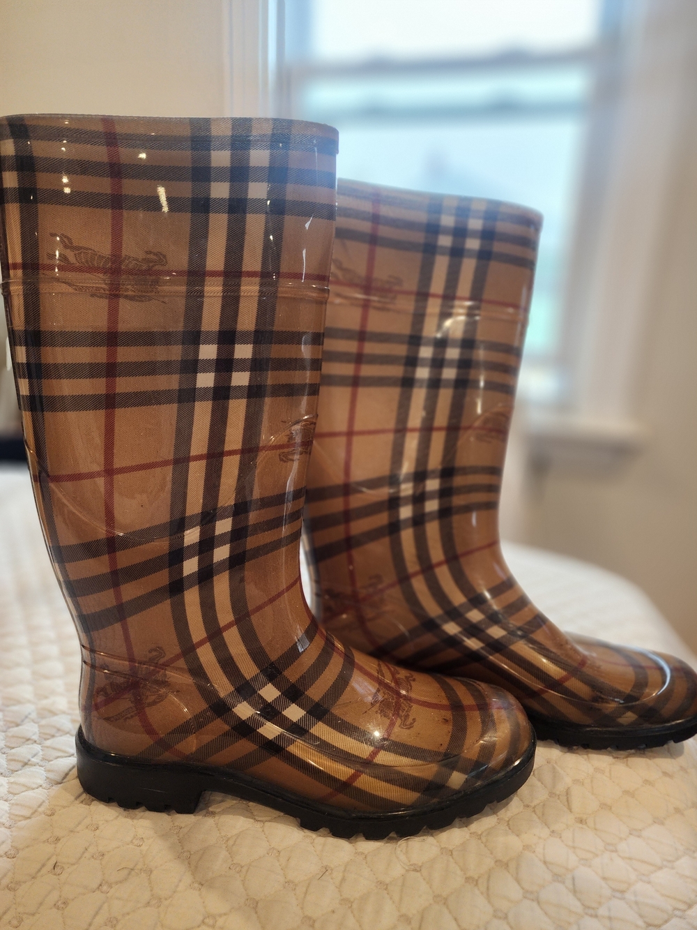 Burberry Pattern Brown Women's Rain Boots